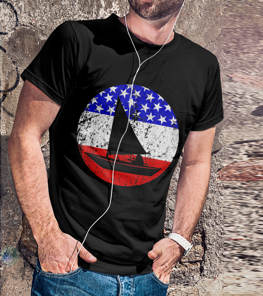 American Flag Vintage Sail Boat Retro Stars And Stripes Nautical T-Shirt