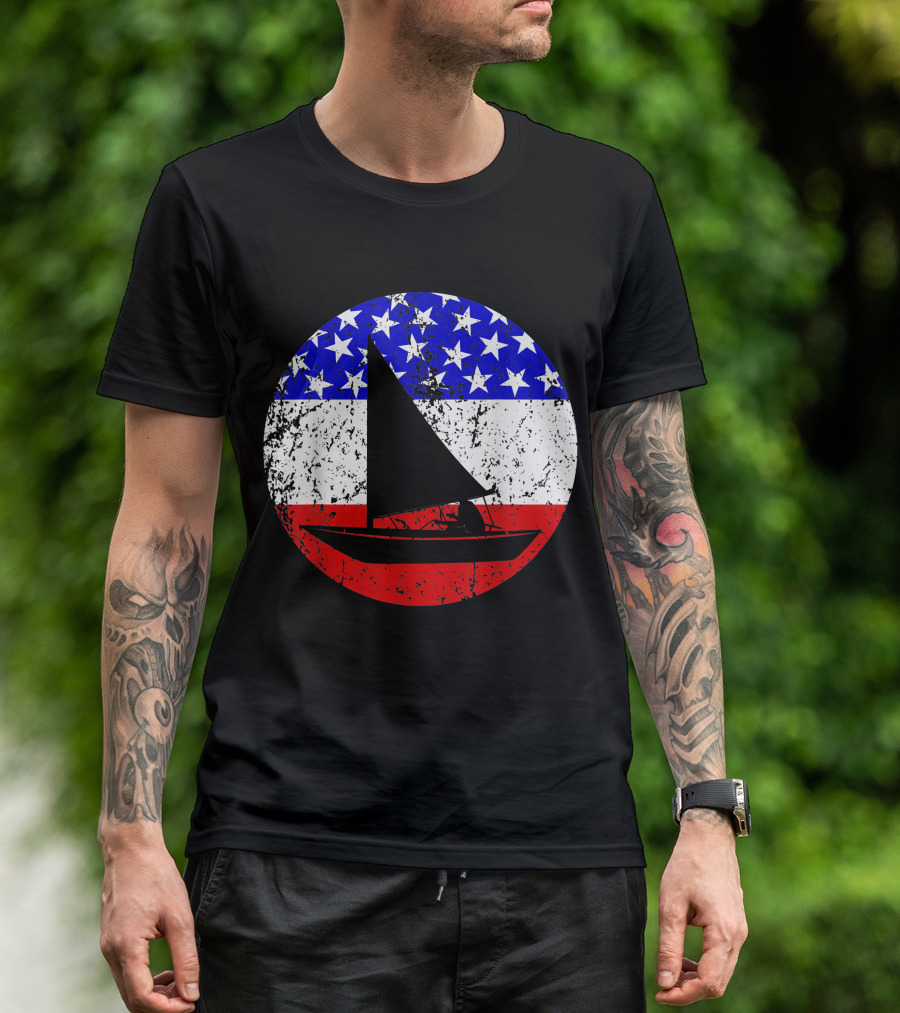 American Flag Vintage Sail Boat Retro Stars And Stripes Nautical T-Shirt
