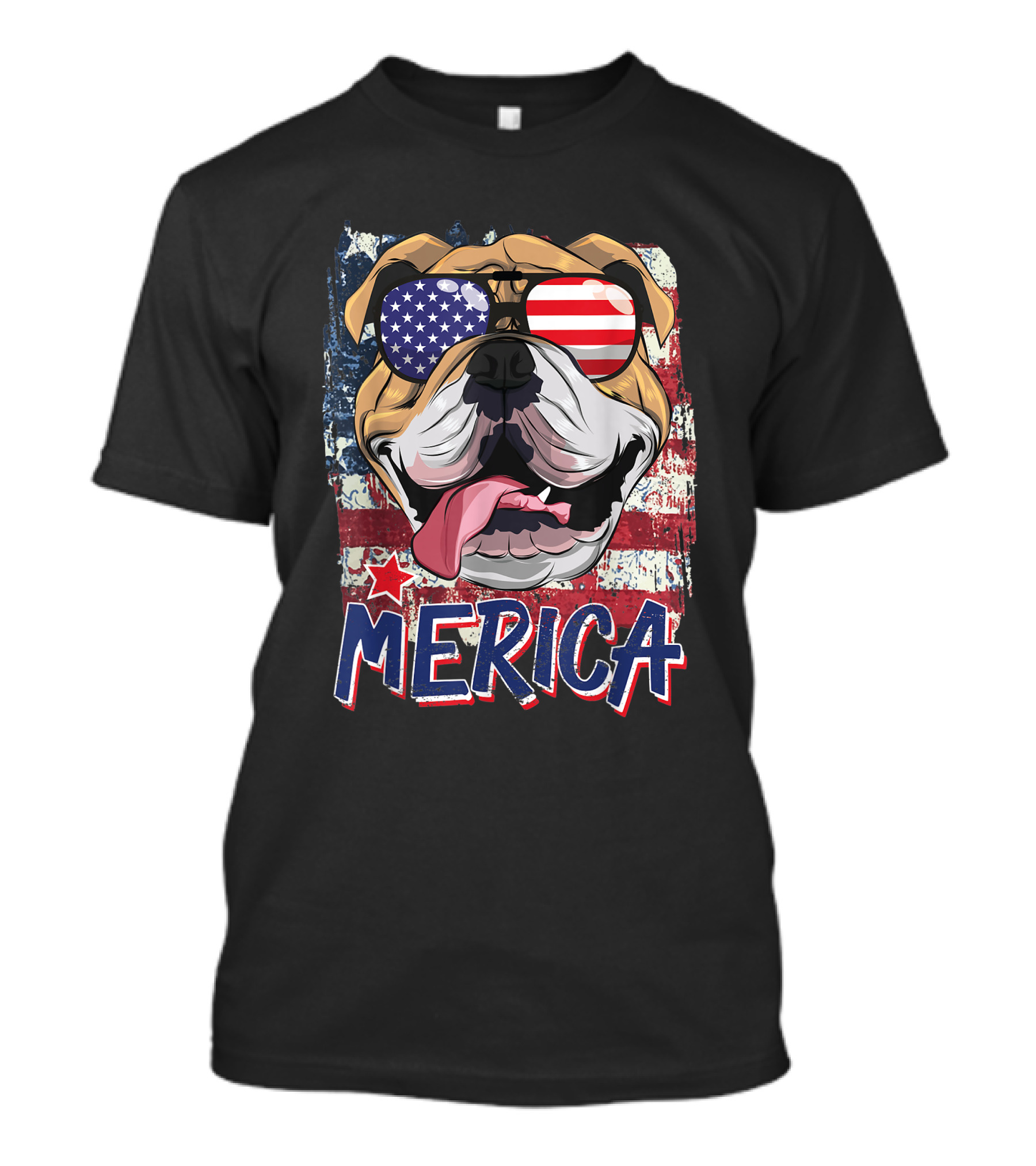 Merica Bulldog American Flag Sunglasses 4th Of July T-Shirt