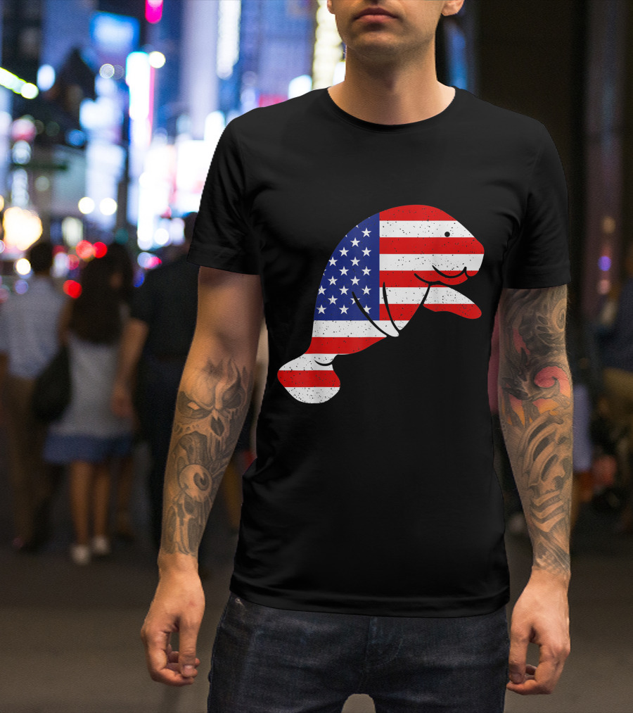 Manatee American USA Flag 4th Of July Patriotic T-Shirt