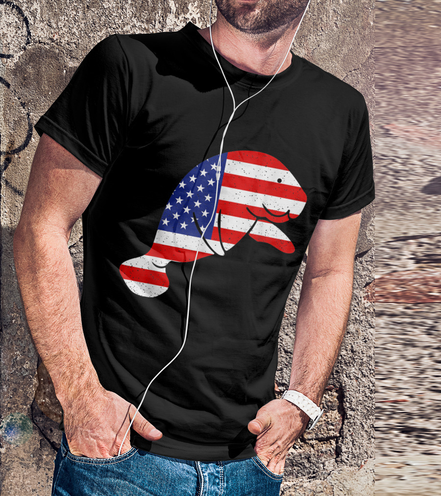 Manatee American USA Flag 4th Of July Patriotic T-Shirt