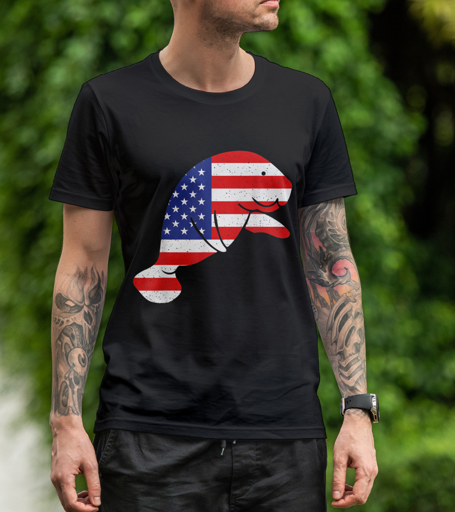 Manatee American USA Flag 4th Of July Patriotic T-Shirt