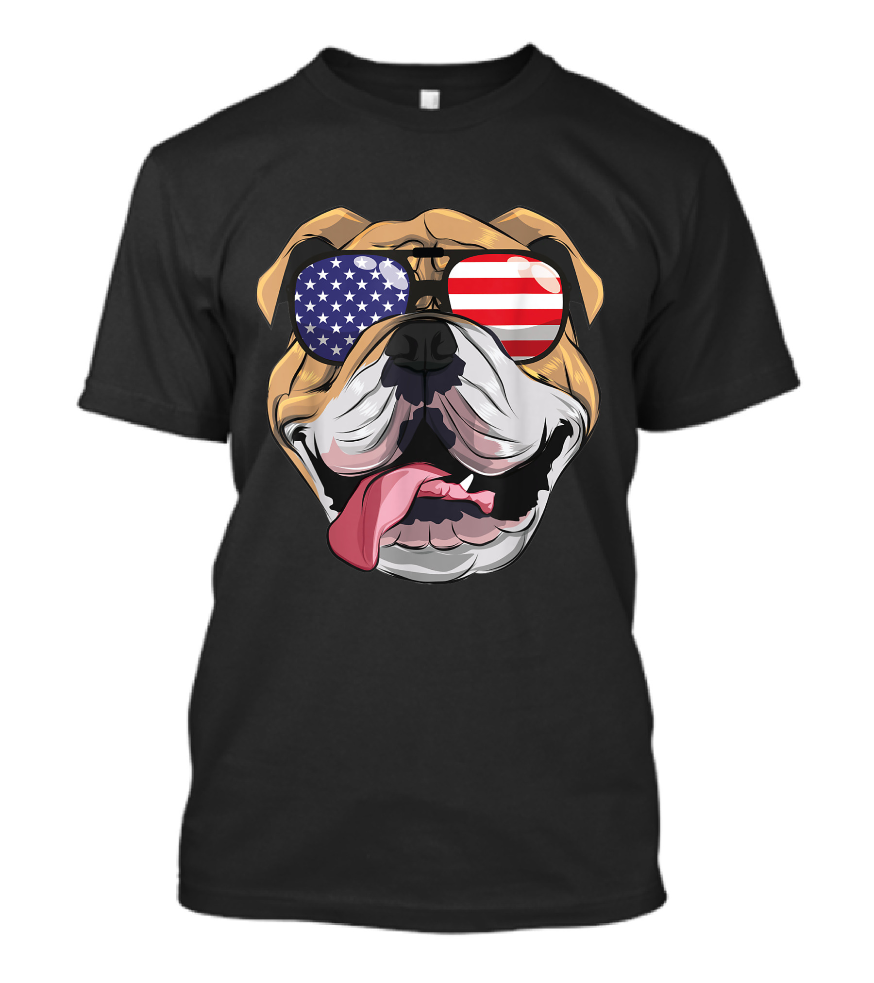 English Bulldog With American Flag Sunglasses For 4th Of July USA T-Shirt