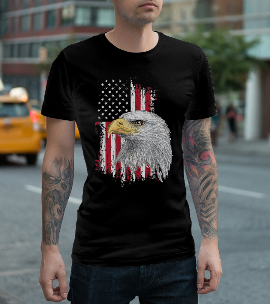 Bald Eagle with American Flag for 4th of July Celebration USA T-Shirt