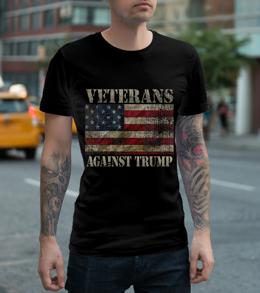 Veterans Against Trump with Distressed American Flag T-Shirt