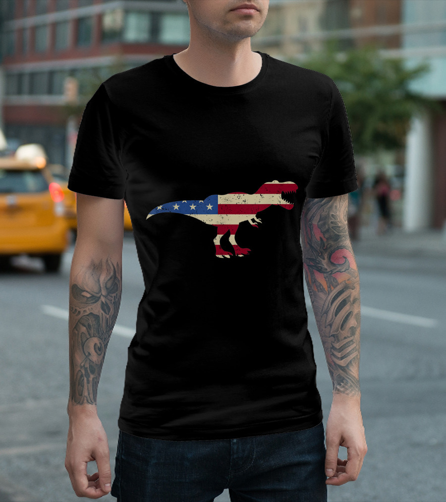 Dino USA American Flag Patriotic Dinosaur T. Rex 4th Of July T-Shirt
