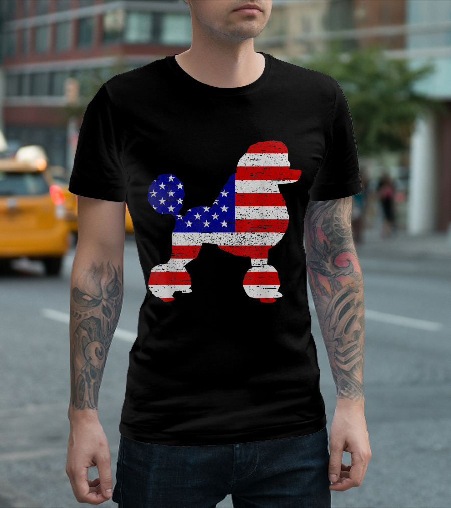 Poodle American USA Flag Patriotic 4th Of July T-Shirt
