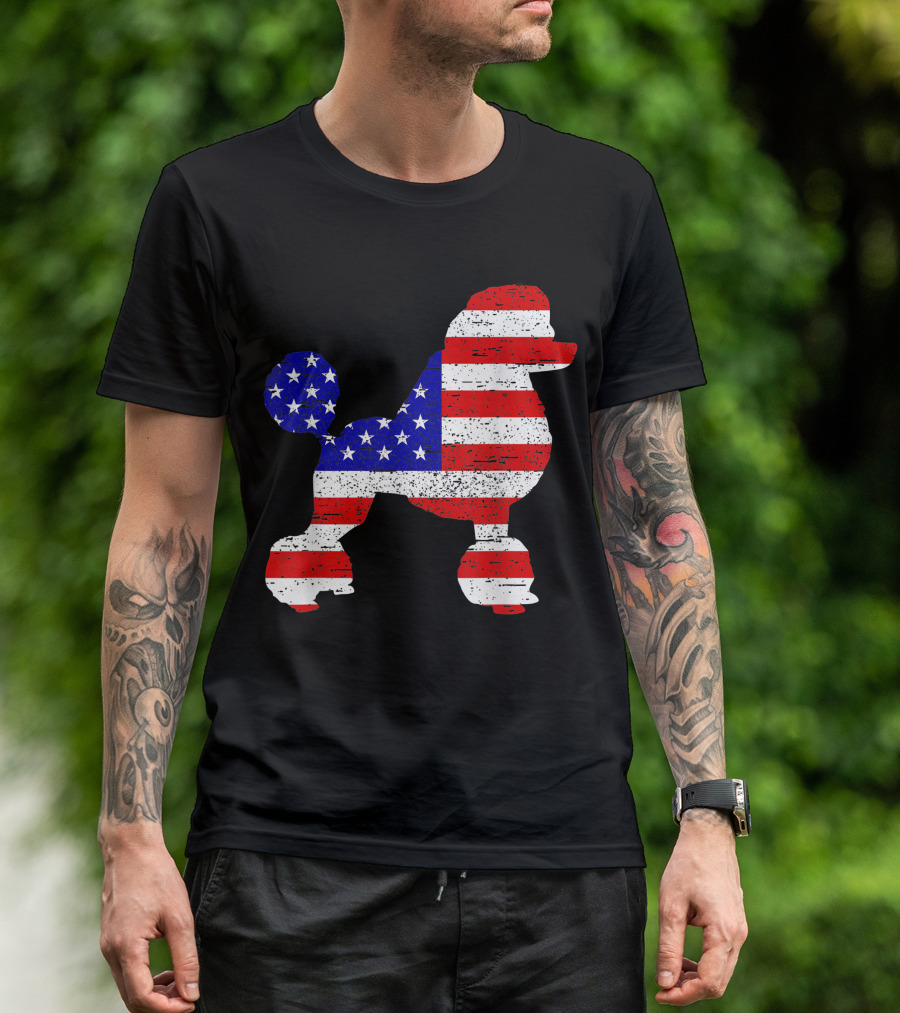 Poodle American USA Flag Patriotic 4th Of July T-Shirt