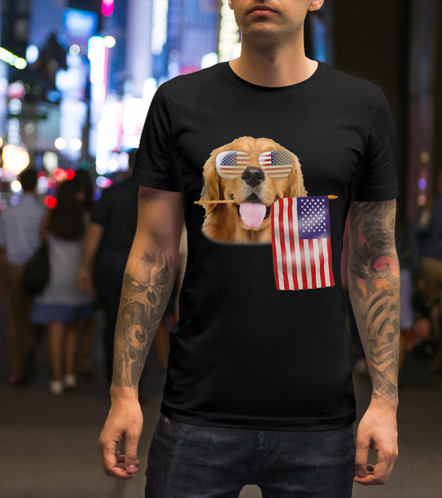 Patriotic Golden Retriever With American Flag Sunglasses For 4th Of July Lovers T-Shirt