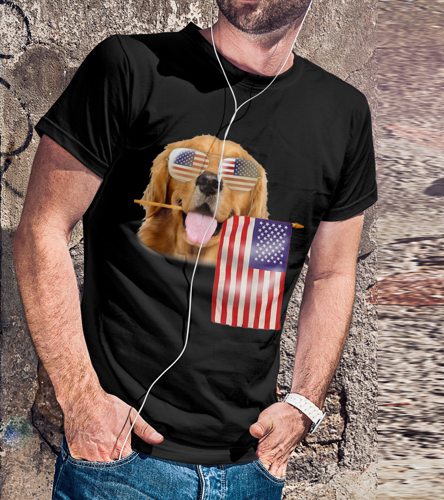 Patriotic Golden Retriever With American Flag Sunglasses For 4th Of July Lovers T-Shirt