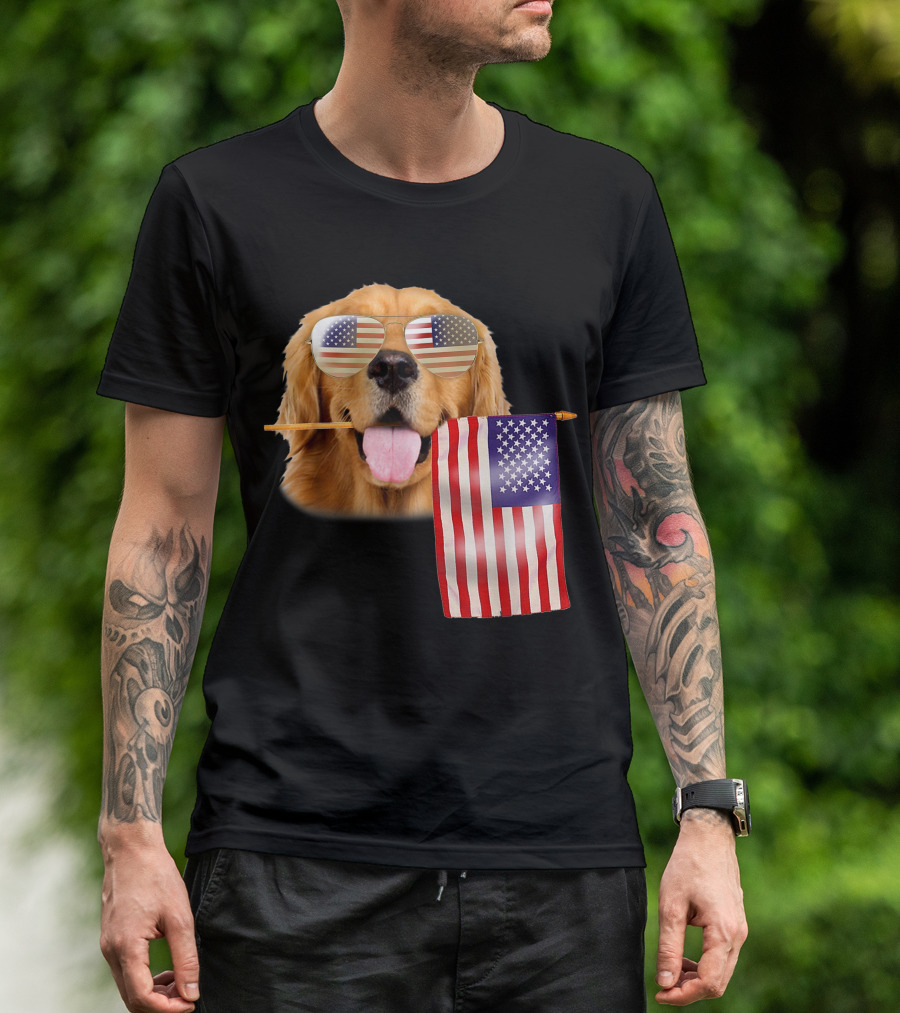 Patriotic Golden Retriever With American Flag Sunglasses For 4th Of July Lovers T-Shirt