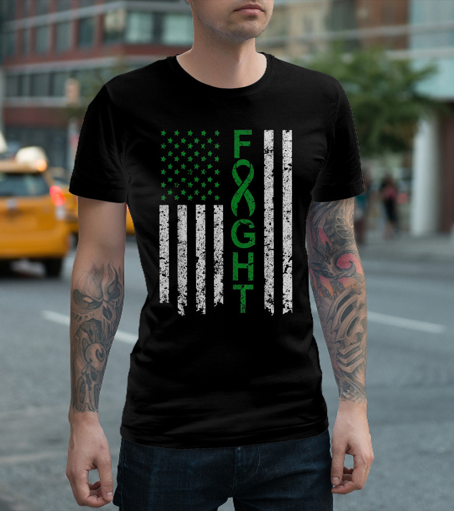 FIGHT Mental Health Awareness Distressed American Flag T-Shirt