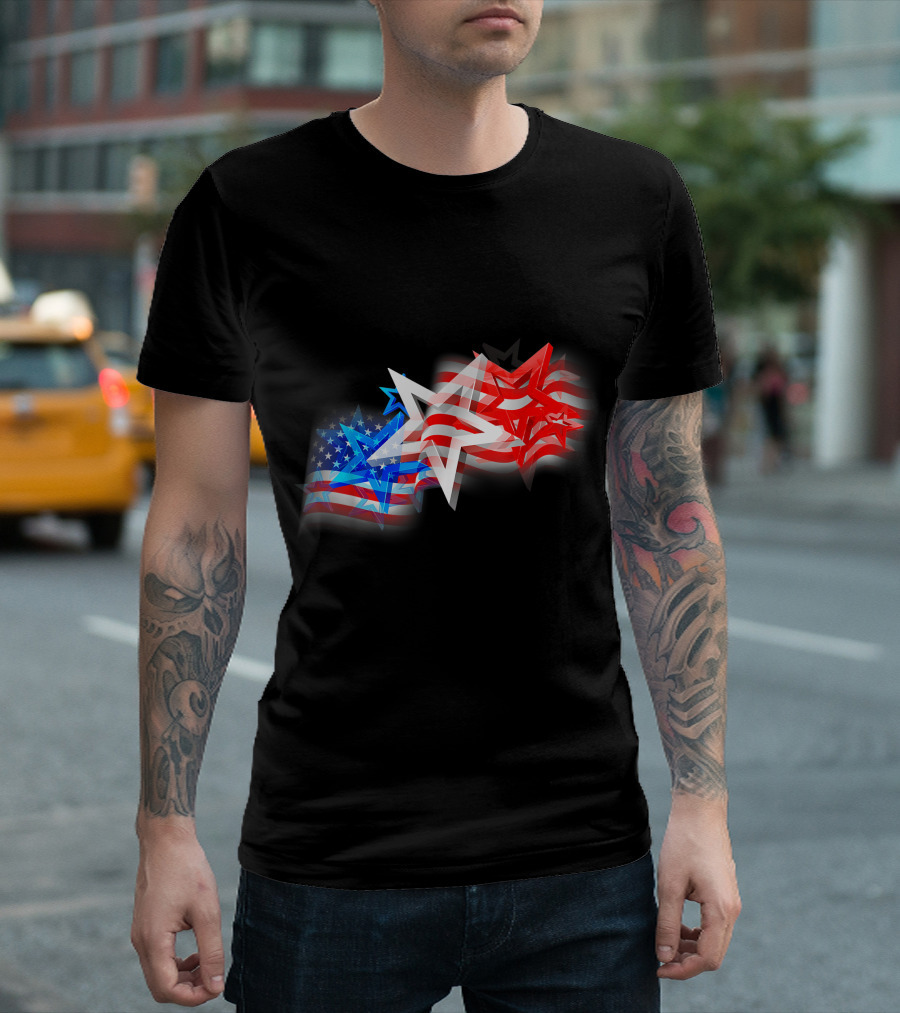 Us Flag Patriotic American Stars And Stripes Red White Blue Stars T-Shirt