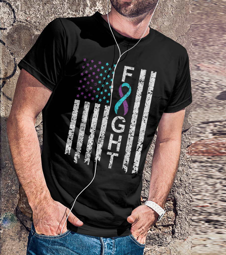 Fight Suicide Prevention Awareness Distressed American Flag T-Shirt