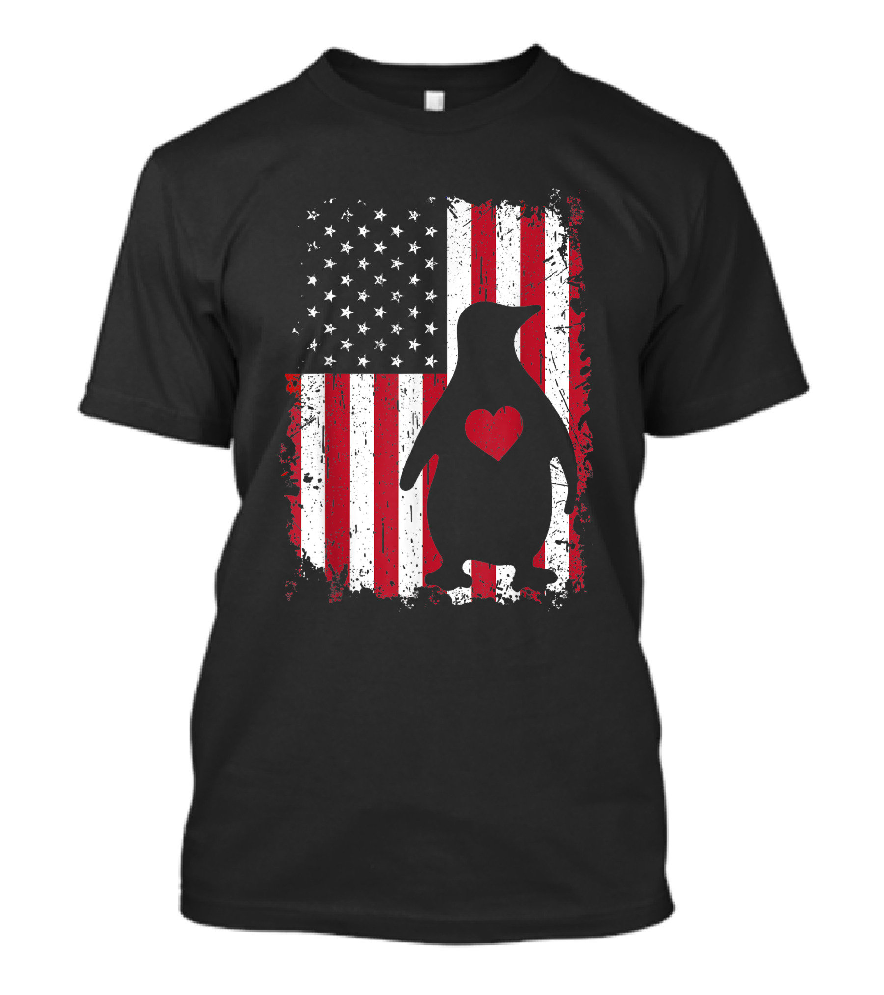 Penguin Heart 4th Of July American USA Flag Patriotic T-Shirt