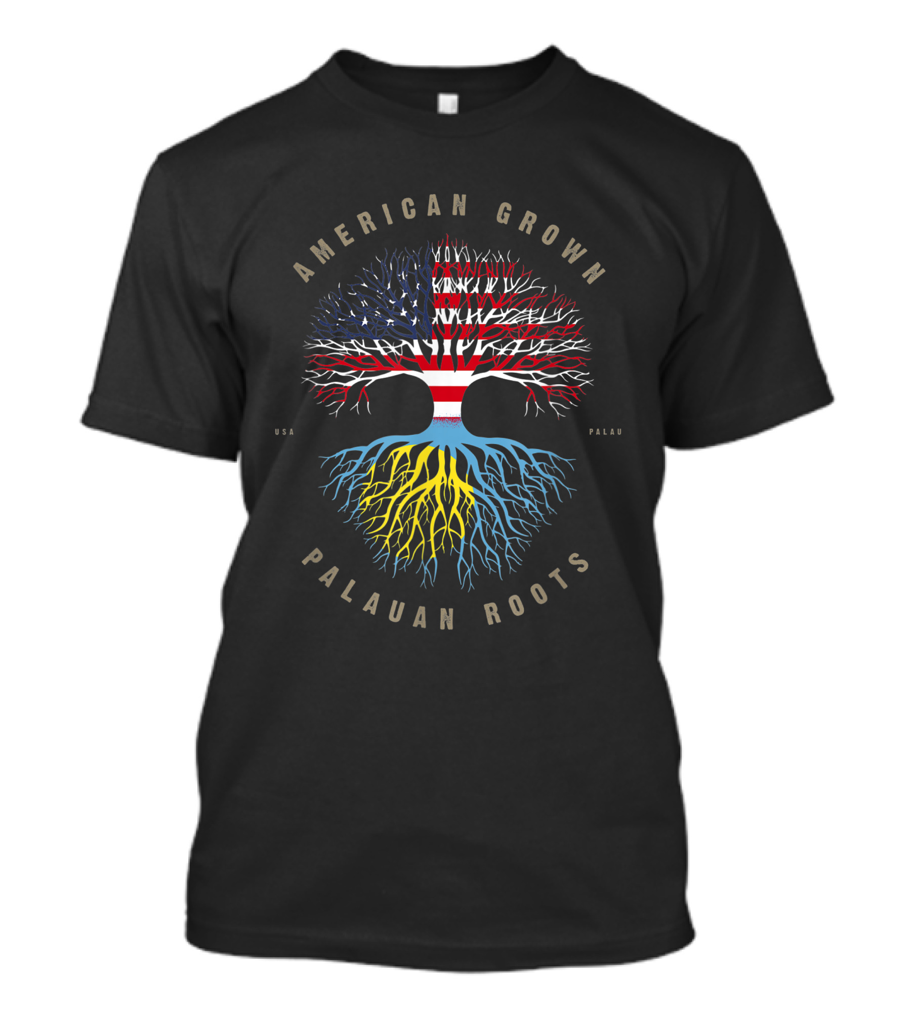 American Grown USA Palauan Roots Palau Flag Tree T-Shirt