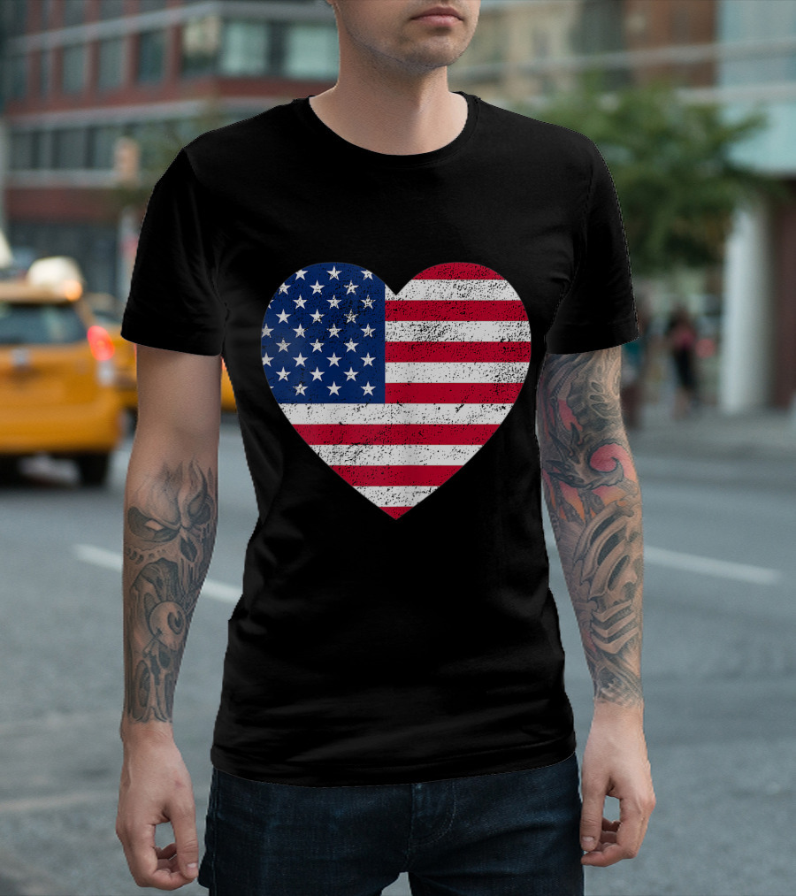 Heart Shaped American Flag 4Th Of July T-Shirt