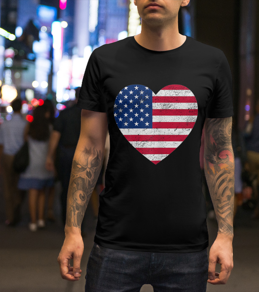 Heart Shaped American Flag 4Th Of July T-Shirt