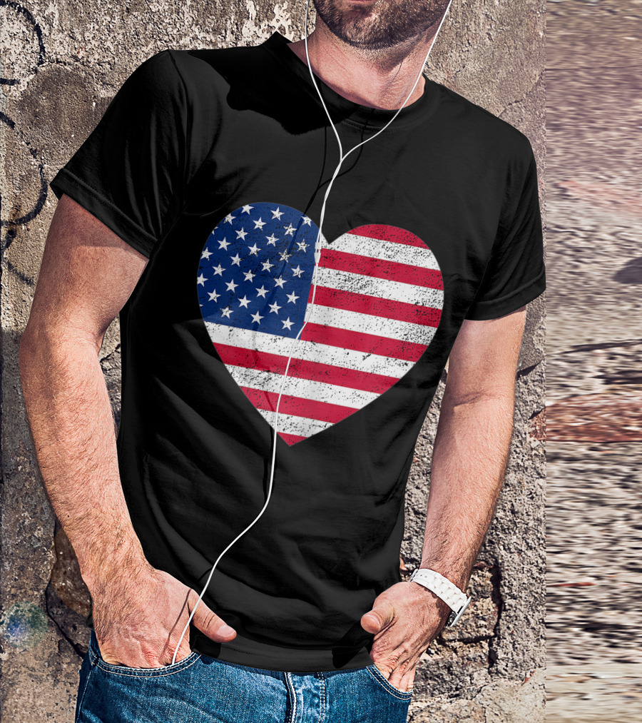 Heart Shaped American Flag 4Th Of July T-Shirt