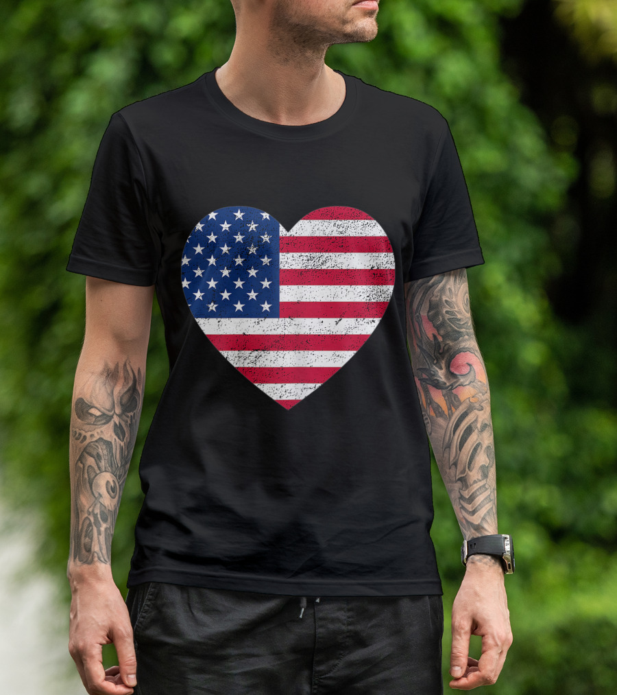 Heart Shaped American Flag 4Th Of July T-Shirt
