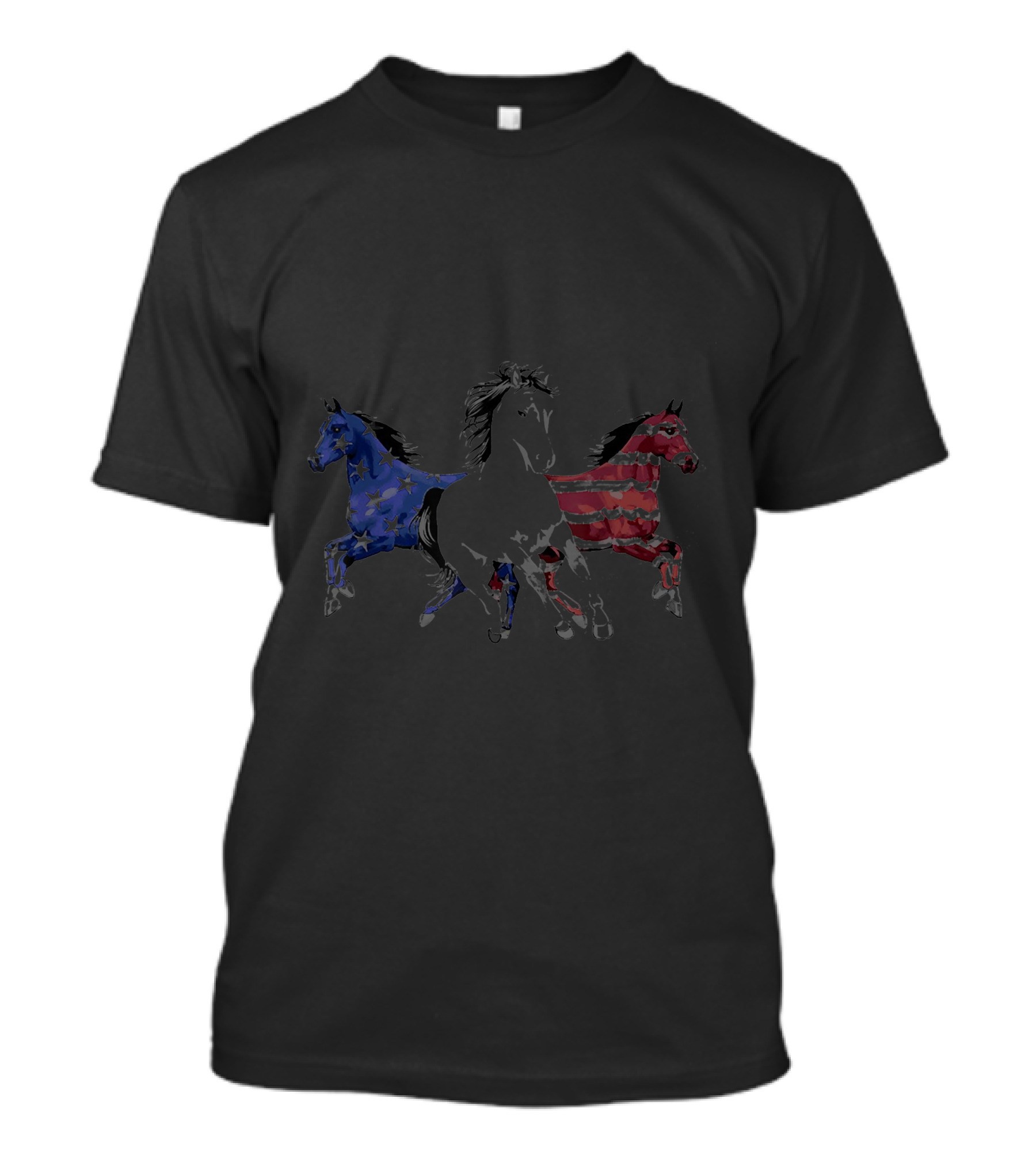 Horse Trio American Flag Patriotic Family Fun T-Shirt