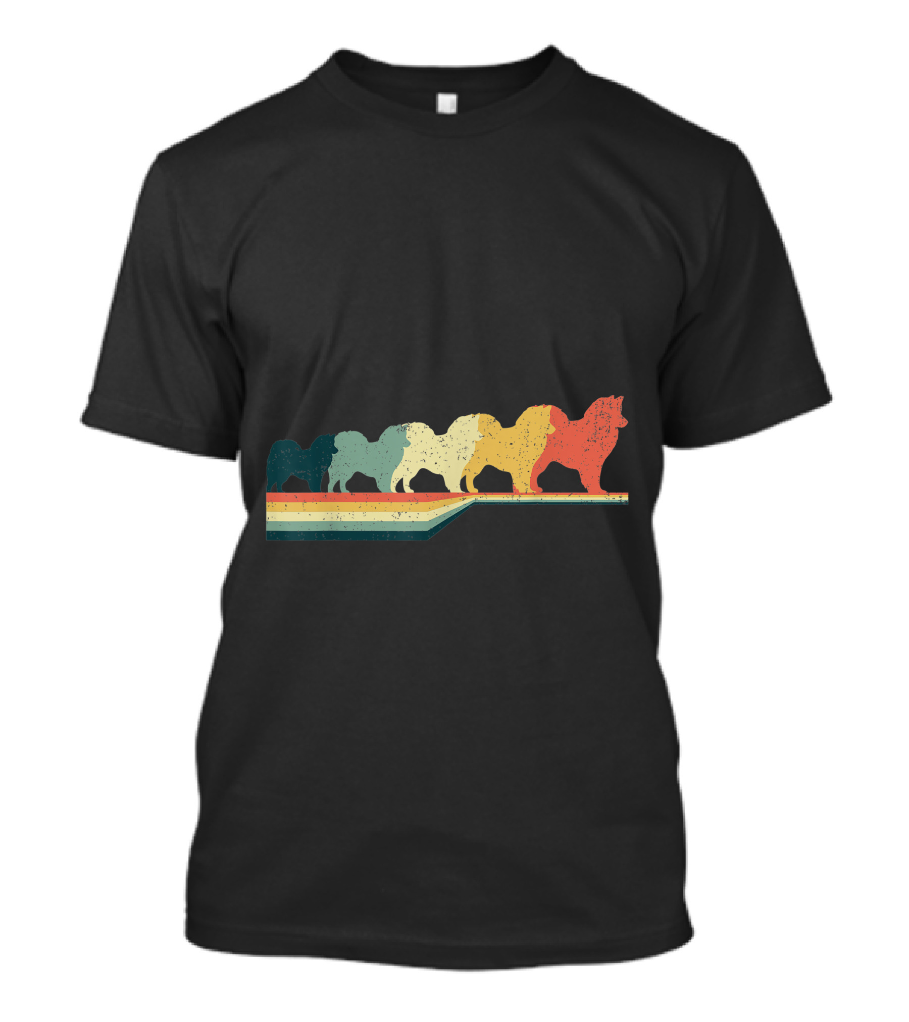 Retro Rainbow Silhouette Vintage Style American Eskimo Lover T-Shirt