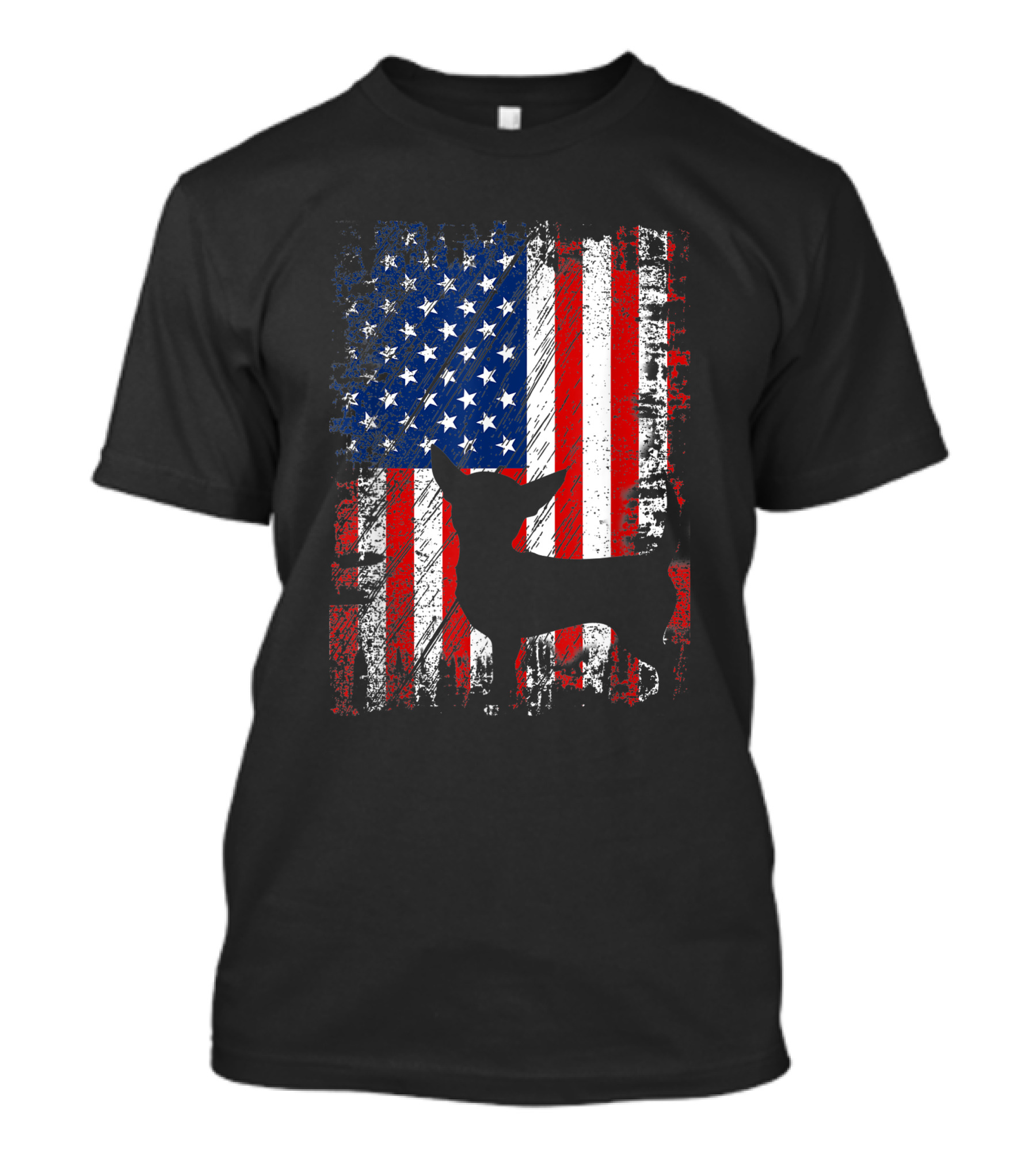 Chihuahua Silhouette On Distressed American Flag USA Patriotic Dog T-Shirt