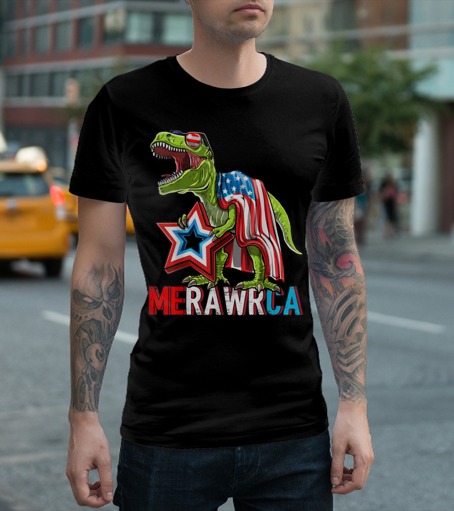 MERICA' T REX DINOSAUR 4TH OF JULY AMERICAN FLAG T-Shirt