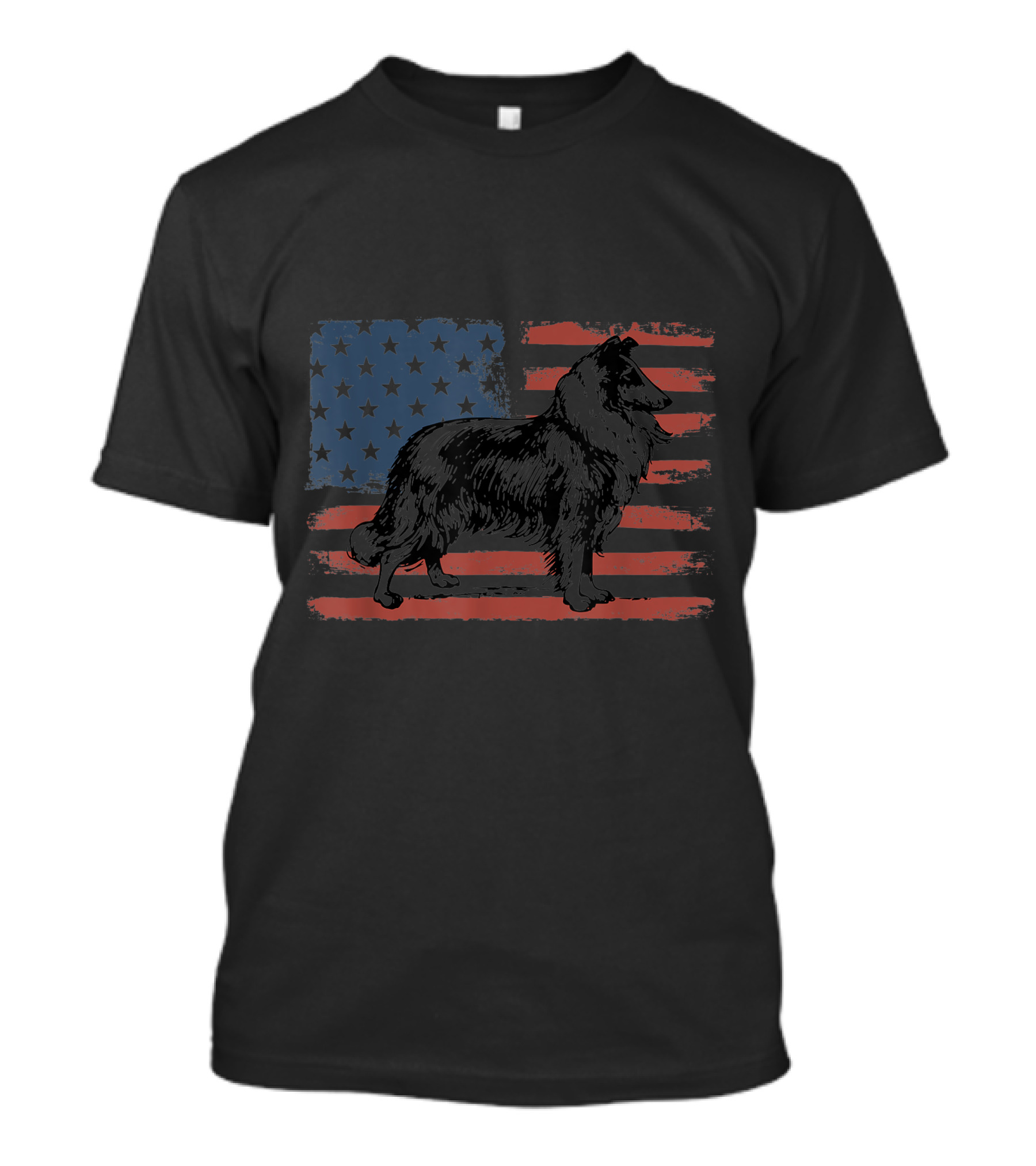 Rough Collie Silhouette On Grunge American Flag Patriotic Dog Father T-Shirt
