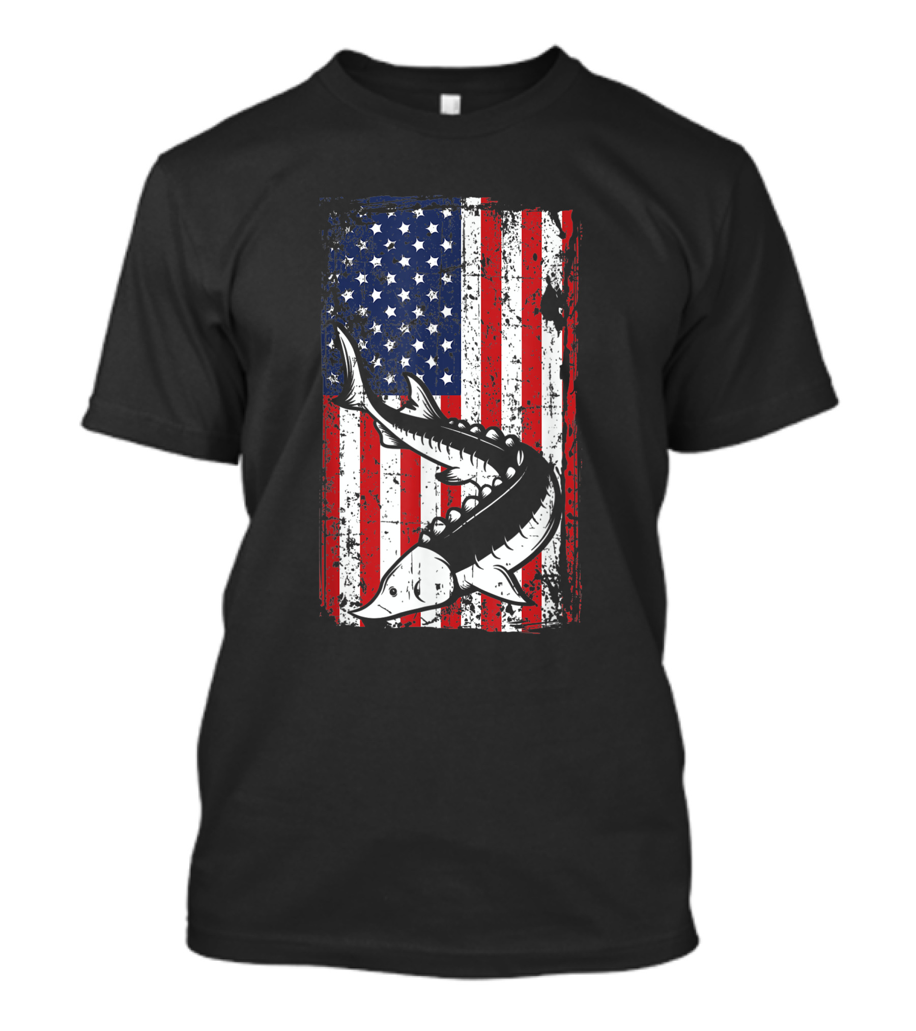 4Th Of July American Flag Sturgeon Fishing Dad Grandpa Flag Patriotic T-Shirt