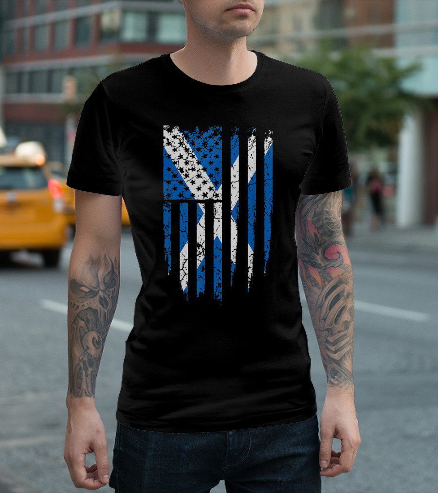 Scottish American Scotland America Flag Shield T-Shirt