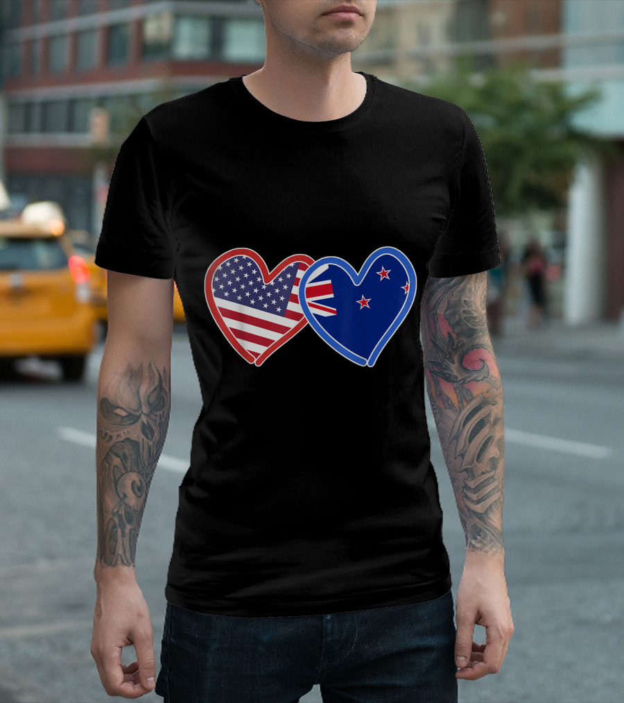 New Zealand America Flag Heart T-Shirt