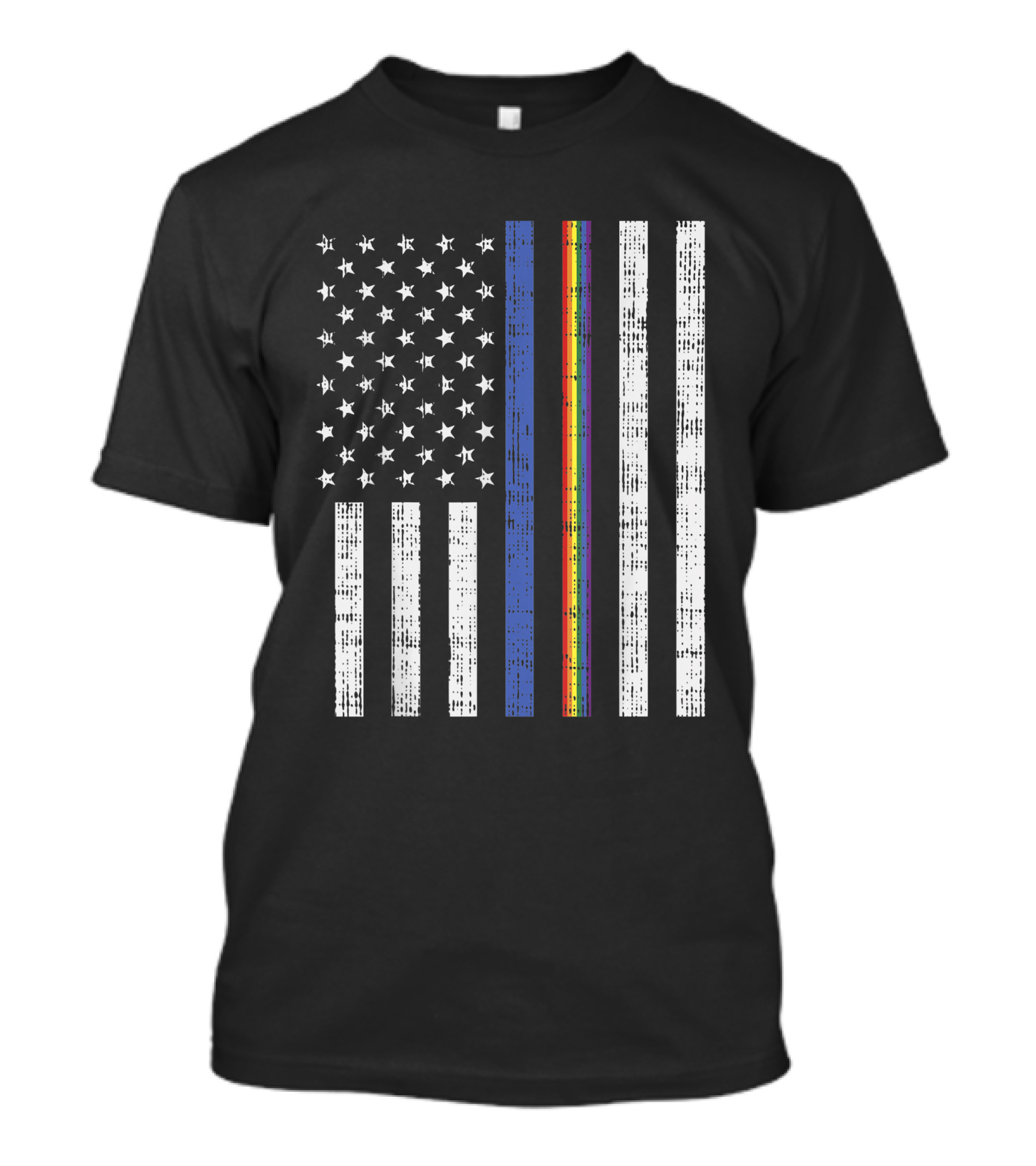 LGBT Thin Blue Line Rainbow American Flag Representation For Gay Police T-Shirt