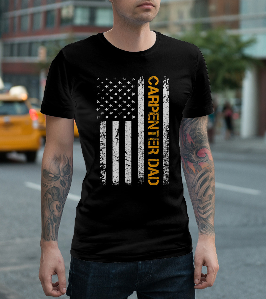 Carpenter Dad Vintage American Flag Woodworking USA T-Shirt