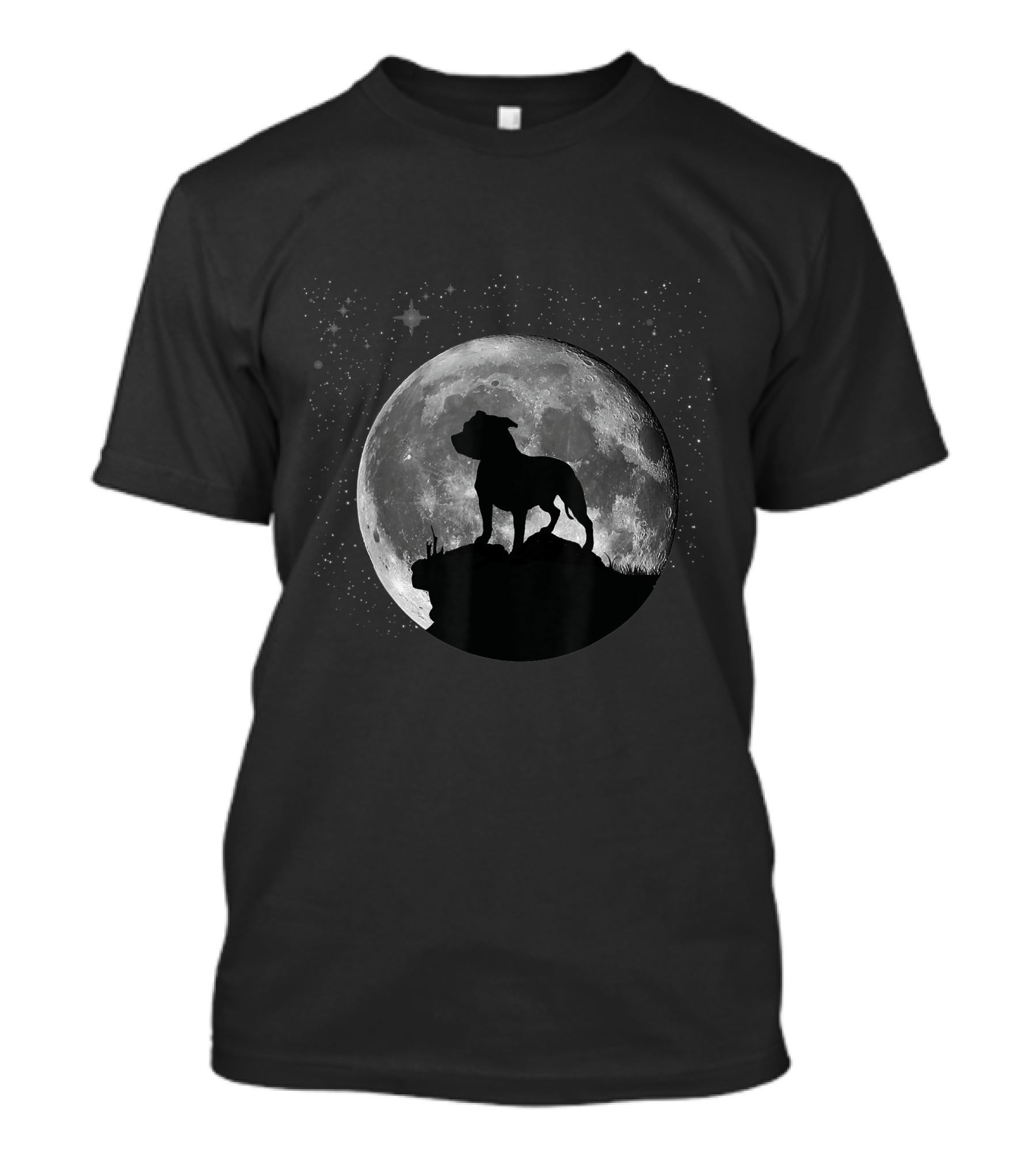 American Pit Bull Terrier Silhouette Against Moon And Stars T-Shirt
