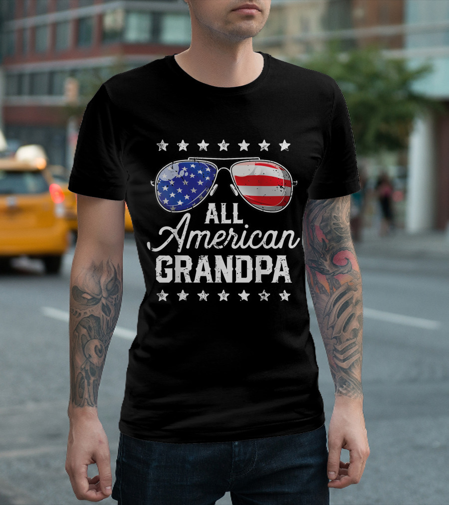All American Grandpa 4th of July Family Patriotic Sunglasses Stars Stripes T-Shirt