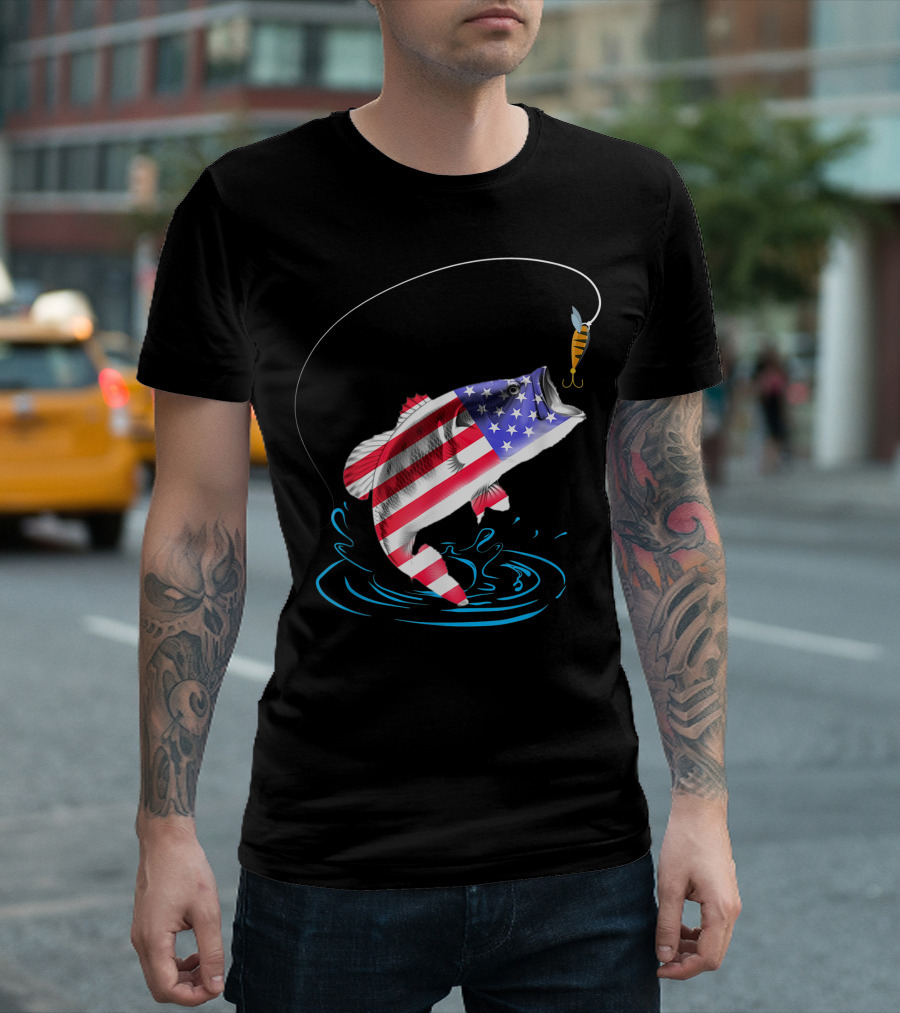 4Th Of July American Flag Bass Fishing Dads T-Shirt