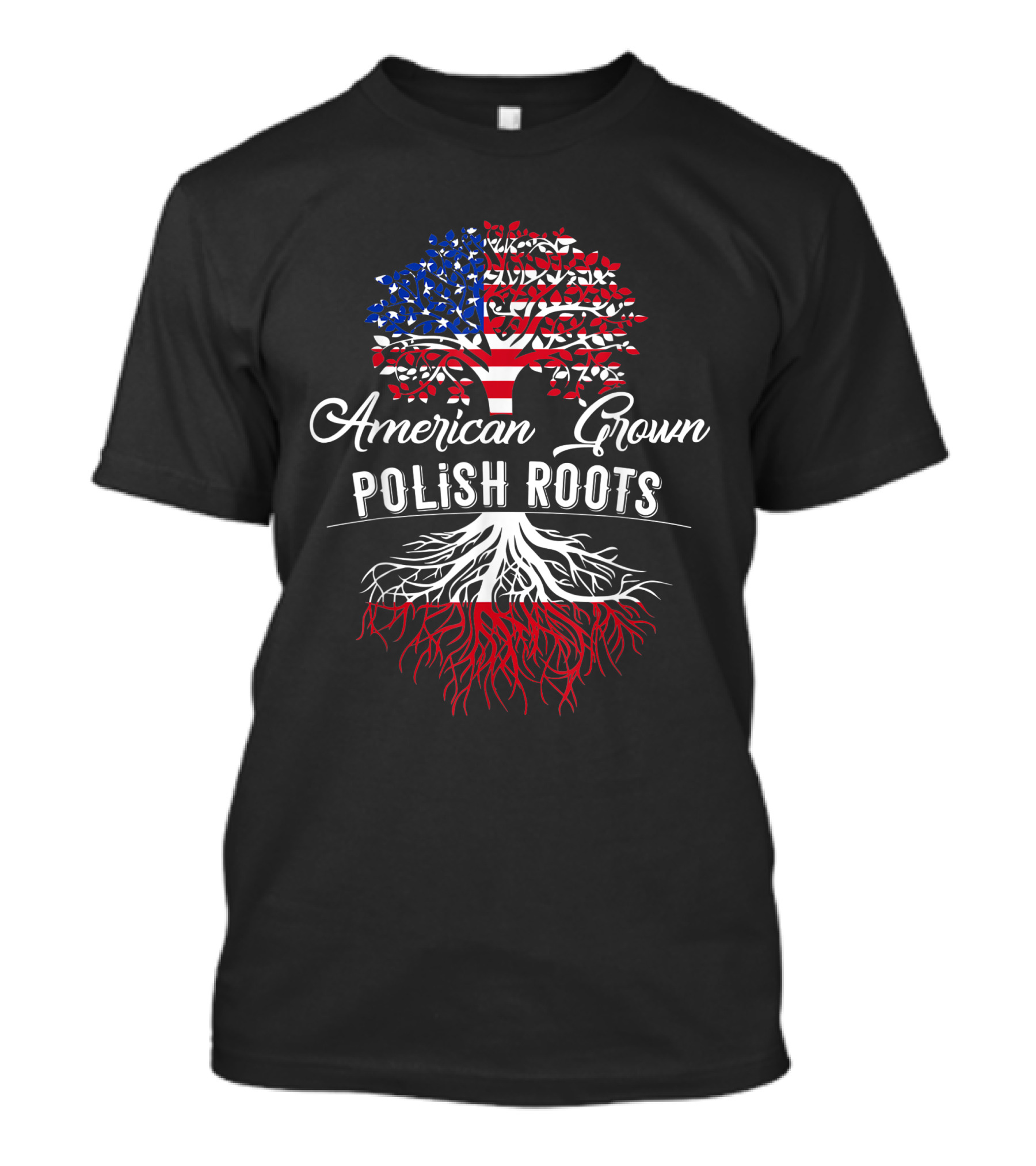 American Grown Polish Roots Tree With USA Flag And Polish Flag Colors T-Shirt