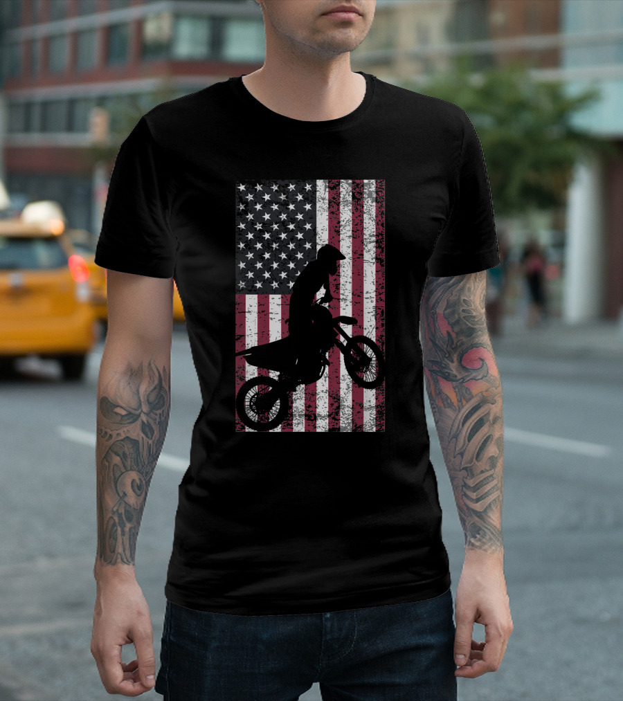 American Flag Motocross Rider 4th of July T-Shirt