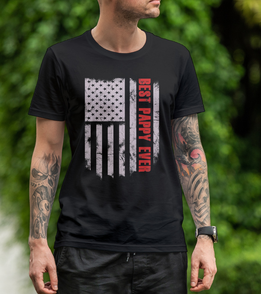 Vintage Best Pappy Ever Distressed American Flag T-Shirt