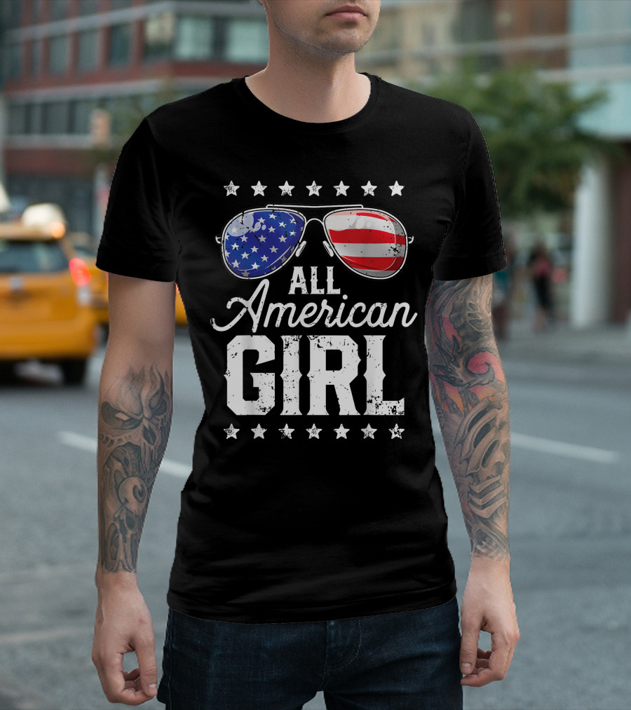 All American Girl 4Th Of July Sunglasses Stars and Stripes Family Matching T-Shirt