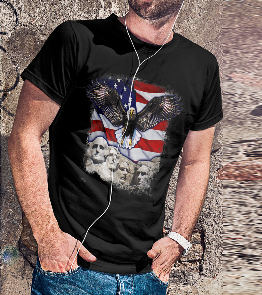 American Bald Eagle And Mount Rushmore With U.S. Flag 4th Of July Merica T-Shirt