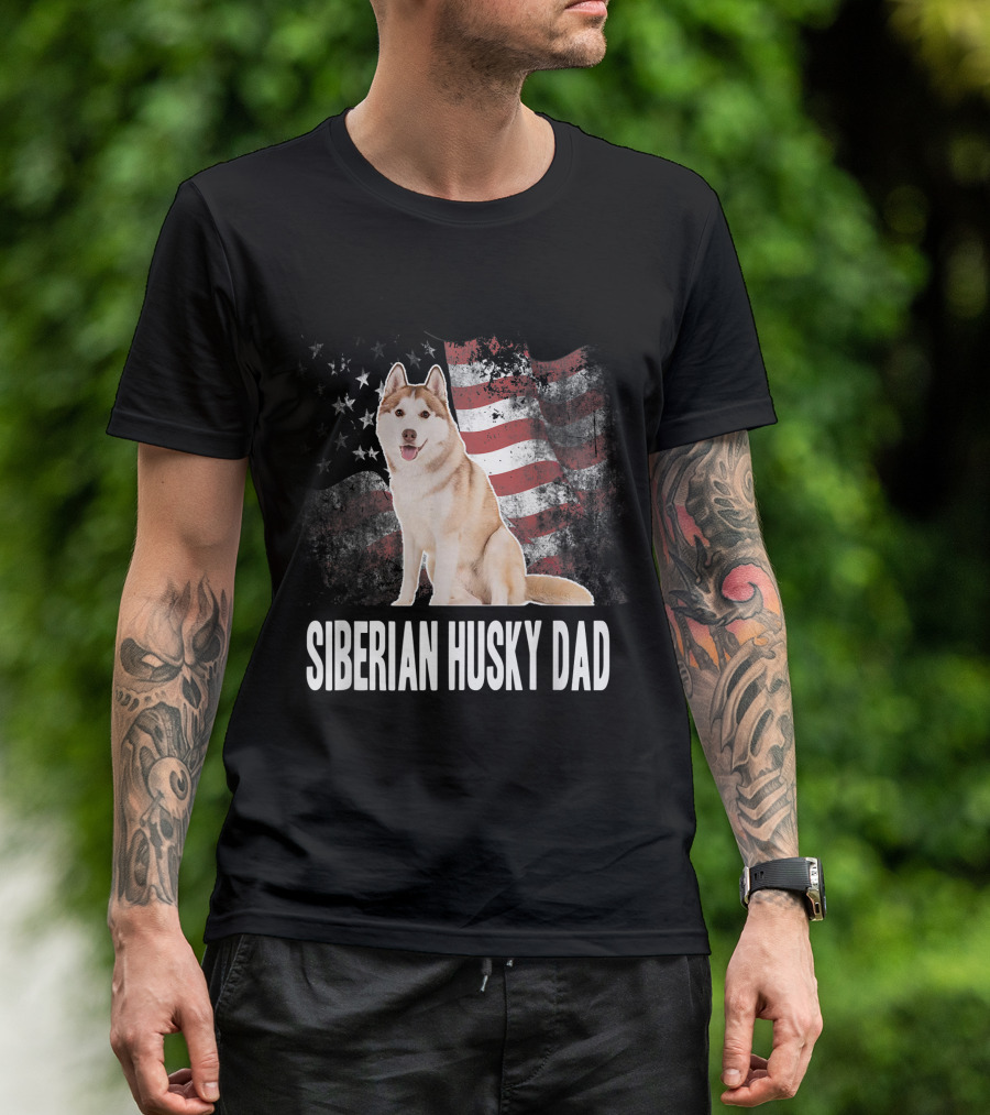 Siberian Husky Dad American Flag USA Patriotic 4th July T-Shirt