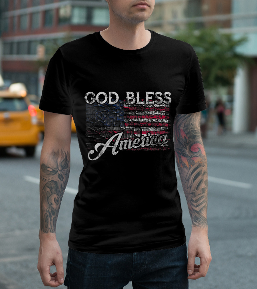 God Bless America Merica American Pride Flag 4Th Of July Patriotic Vintage Look T-Shirt