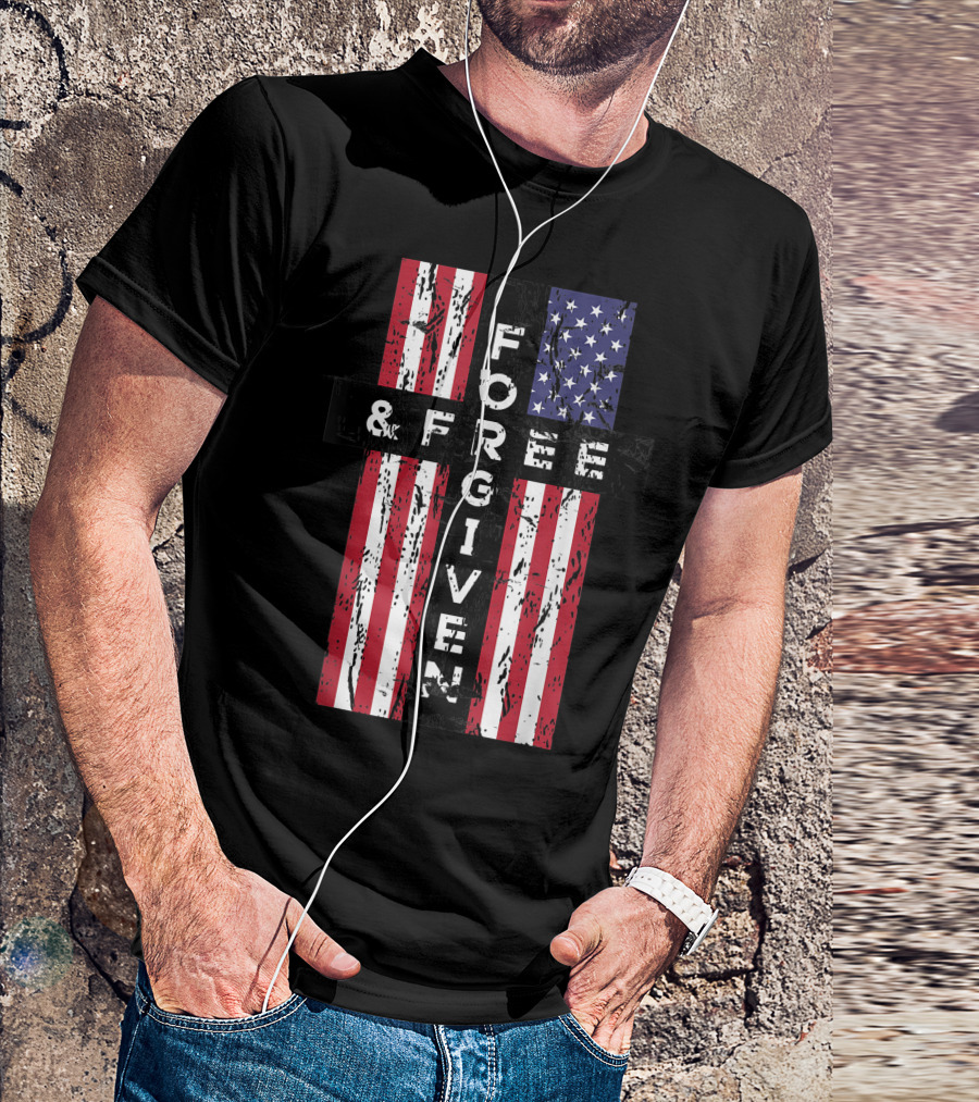 Forgiven And Free Cross On Vintage American Flag Christian T-Shirt