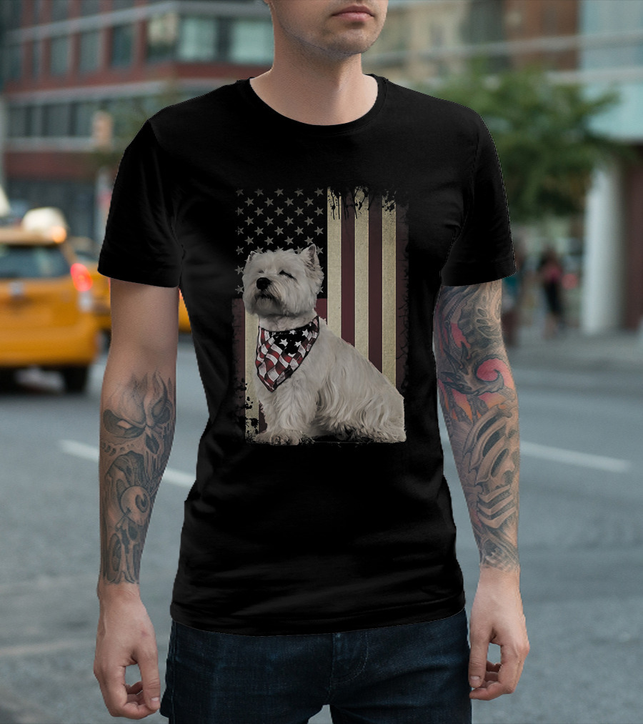 Westie Dog American Flag USA Patriotic T-Shirt