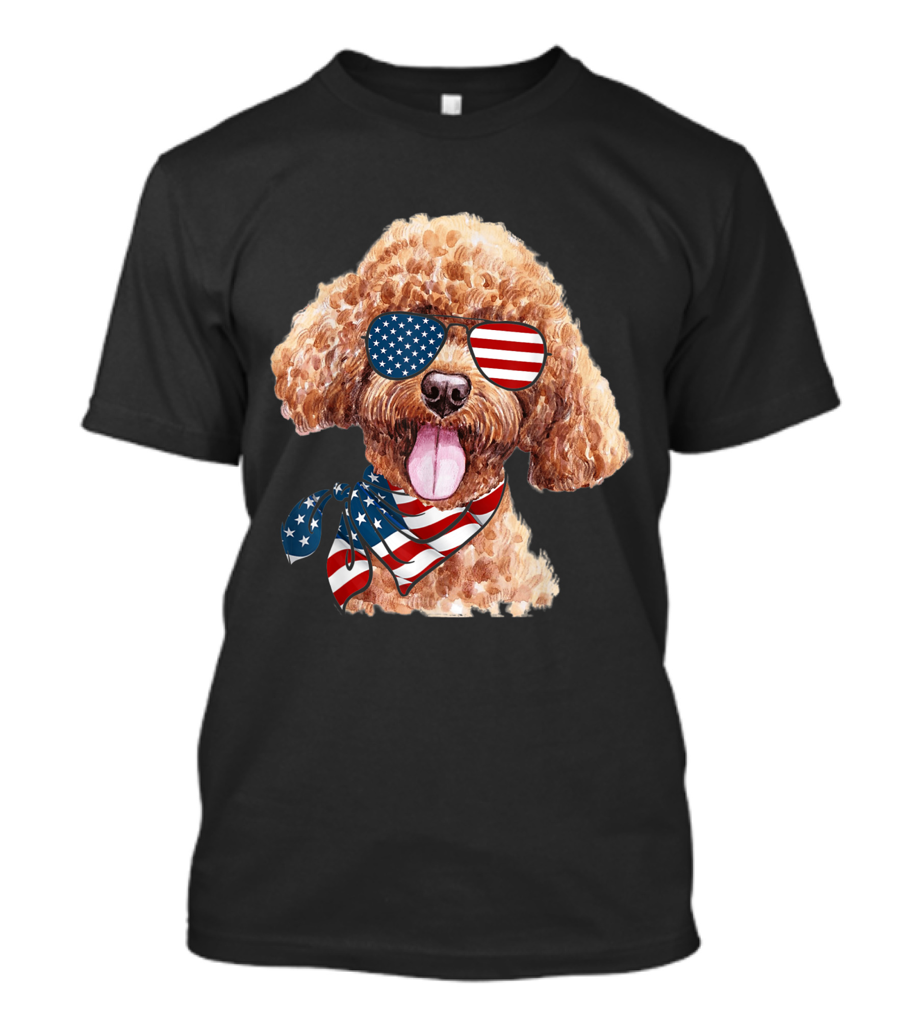 Patriotic Poodle Wearing American Flag Sunglasses And Scarf For 4th Of July T-Shirt
