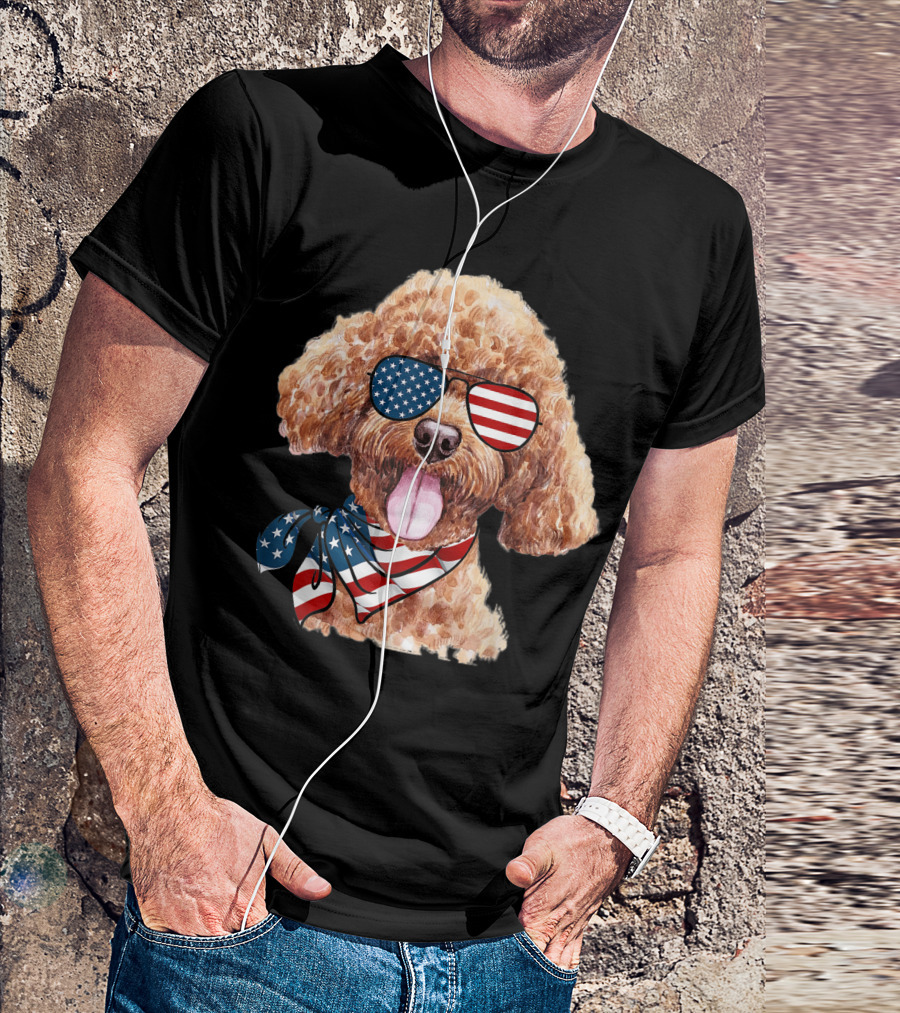 Patriotic Poodle Wearing American Flag Sunglasses And Scarf For 4th Of July T-Shirt