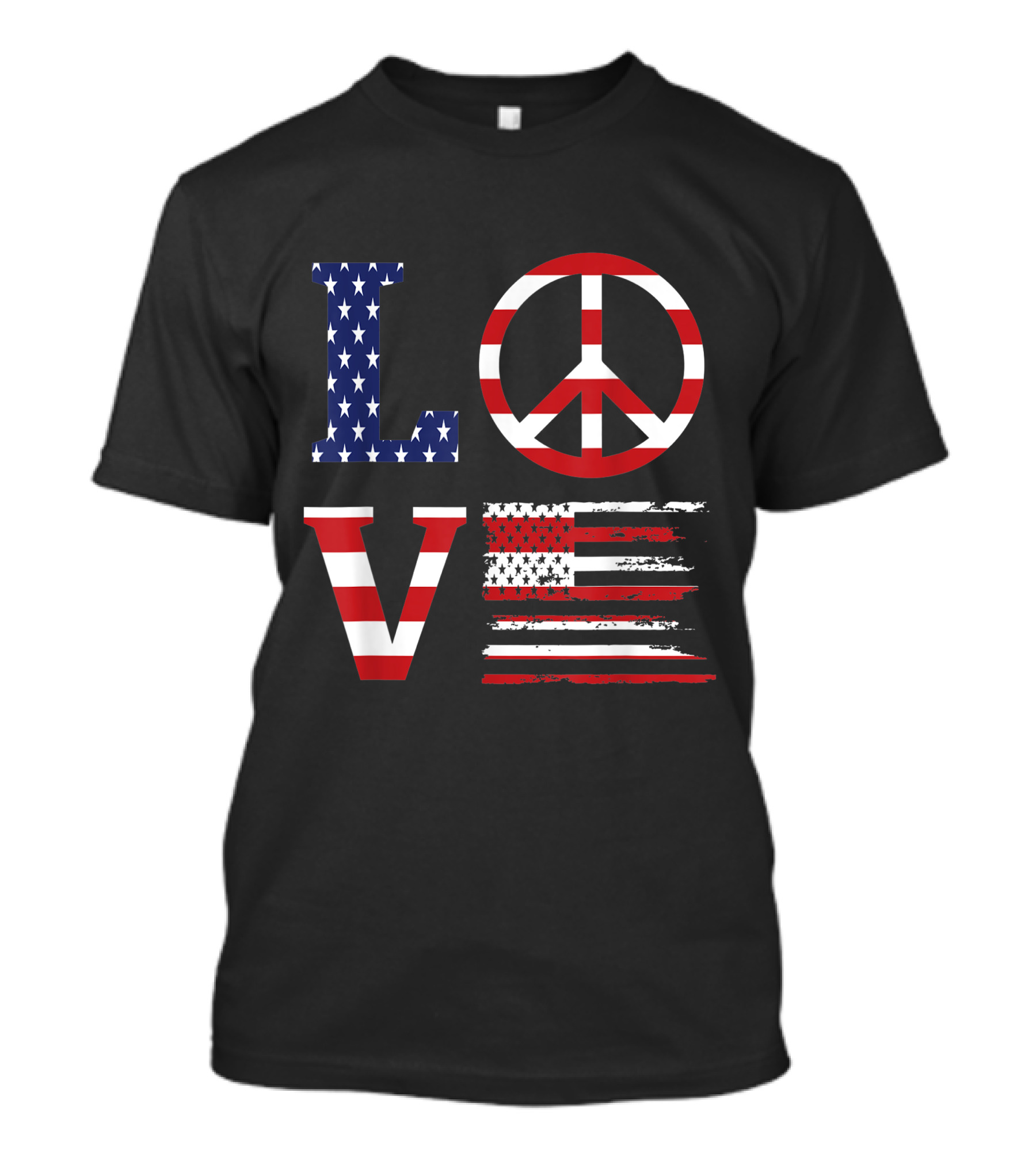 Love With American Flag And Peace Sign 4th Of July T-Shirt