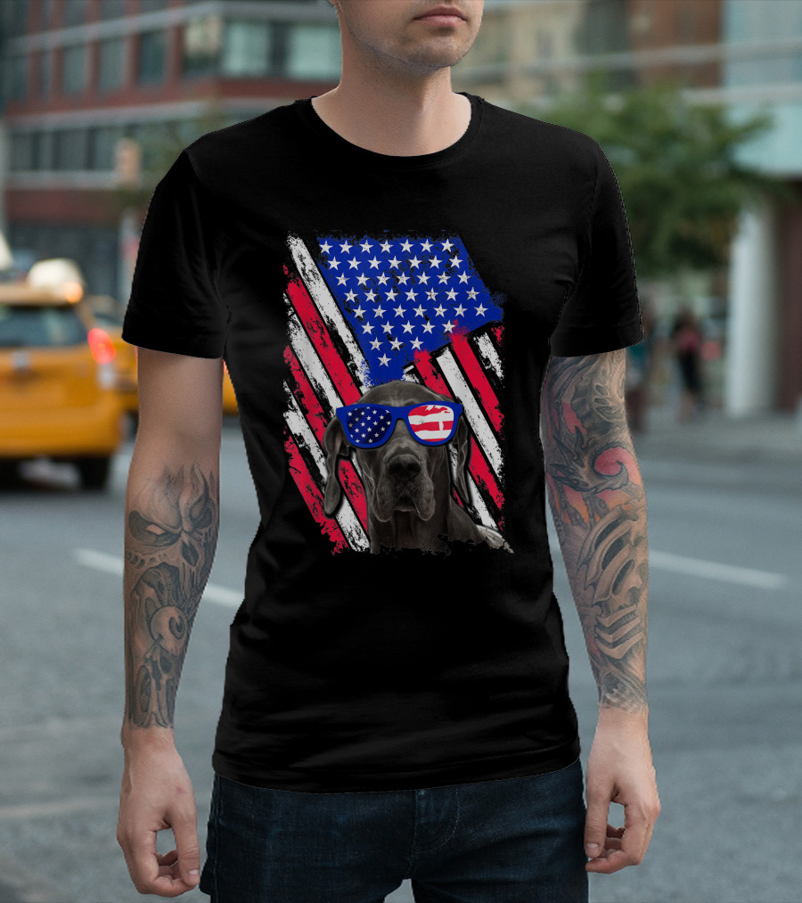Vintage Great Dane Dog With American USA Flag Sunglasses T-Shirt